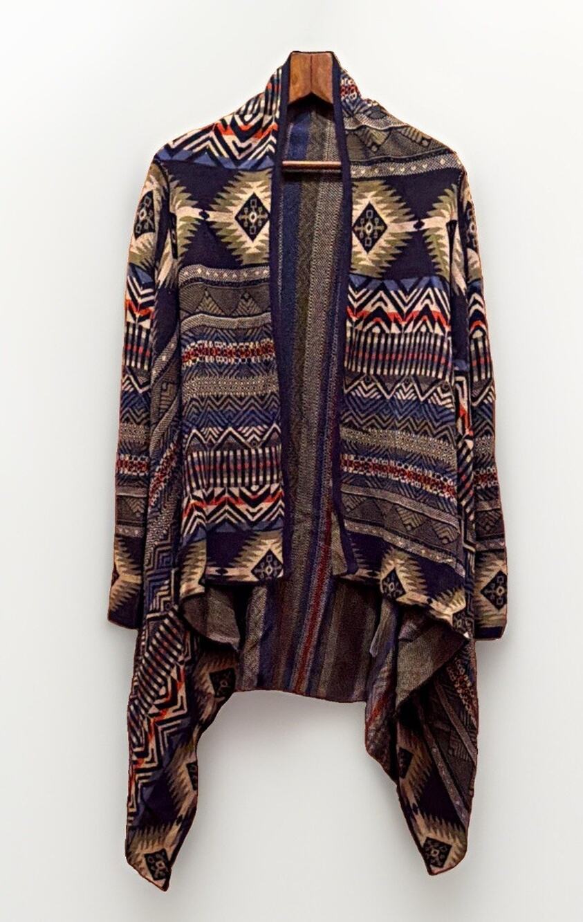 Southwestern Aztec Cardigan Duster Boho Tribal Handkerchief Hem Sweater Women S